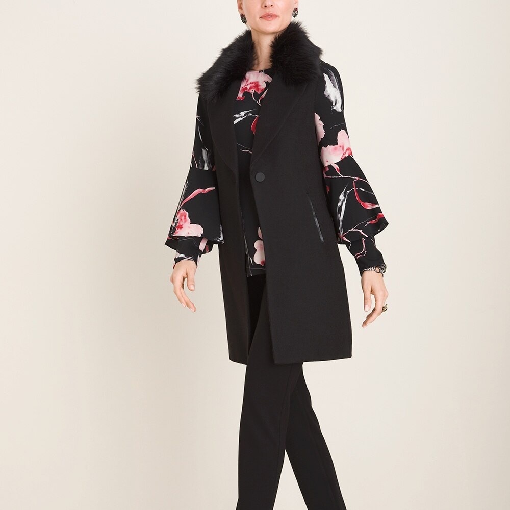 CHICO’S Elongated Black Faux-Fur Collar Vest